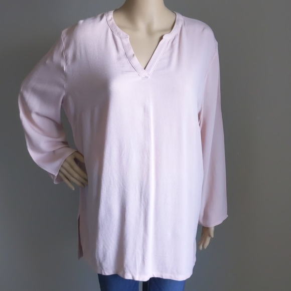LIZ CLAIBORNE STUDIO PINK V NECK TOP SIZE LARGE - Picture 7 of 15